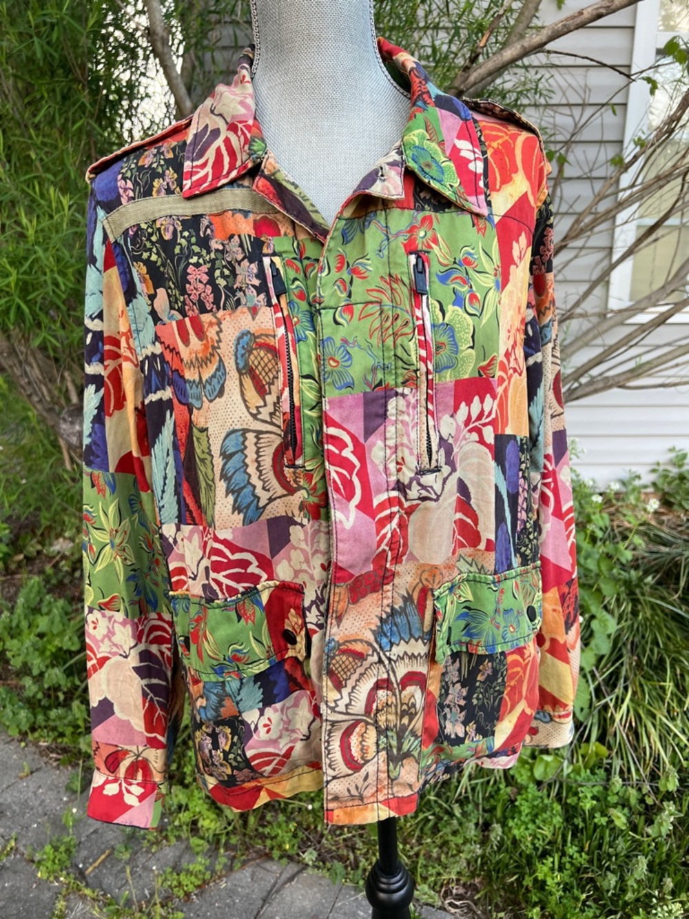 Desigual Patchwork Floral Hidden Button Jacket